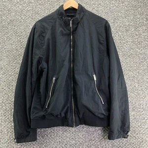 H&M Man Bomber Jacket Black Mens Sz M Full Zip Pockets Mock Neck - Picture 1 of 10