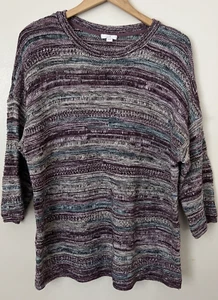 J Jill Gr. L Open Weave Baumwollpullover blau lila pflaume weiß leichter Pullover - Bild 1 von 6