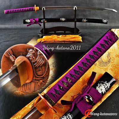 Espada afiada samurai japonesa feita à mão Katana aço dobrado pronta para combate Damasco  - Imagem 1 de 4