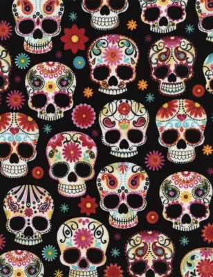 Sugar Skull Fabric, BTY, Quilting Cotton, C4139, Black, TheFabricEdge - Image 1 of 3
