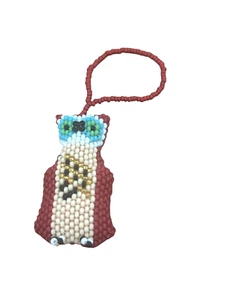 Spirit of Nature Ornament- OWL - seed beads - red- beige blue green white - Picture 1 of 2