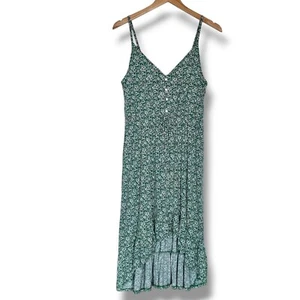Gilli Midi Dress Green Floral Size M Sleeveless Ruffle Tiered Hem Boho Beach NEW - Picture 1 of 12