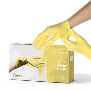 Guantes sin látex y sin polvo para examen de nitrilo de quinto pulso - amarillo - 50 piezas (L) - Imagen 1 de 6