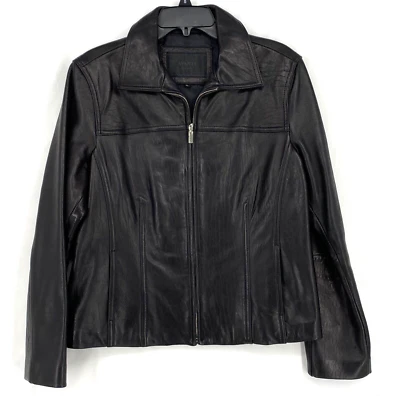 Chaqueta de cuero Avanti para mujer talla grande con cremallera frontal negra mangas largas bolsillos Foto 1 de 4