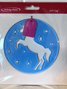 Unicorn Gift Tag Holiday Home Christmas Blue Plastic Round NWT - Picture 1 of 10