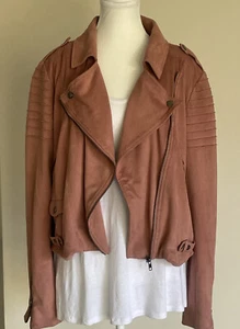 Mink Pink Jacket Size L Soft Touch Faux Suede Biker Blush Pink VGC - Picture 1 of 15