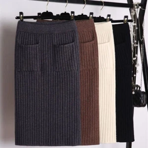 Mujer Midi Tejido Falda Alta Elástica Cintura Abertura Ajustada Medio Vestido Ajustado Oficina - Imagen 1 de 13