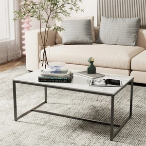 Modern White/Black/Grey Rectangle Chic Marble Coffee Table Living Room Furniture - Picture 1 of 15
