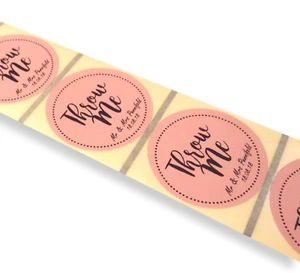 45MM PINK ROUND WEDDING PERSONALISED THROW ME CONFETTI LABELS STICKERS - Picture 1 of 1