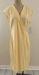 ATHLETA NEWPORT WRAP NWT Womens Small Tall Lunaria Yellow Stripe Strtech Dress - Picture 1 of 7