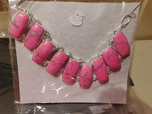 Necklace Sterling Silver Handmade Howlite Pink Brand New 18-20" - Picture 1 of 2
