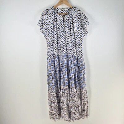 Zara dress womens S shift multicolour geometric short sleeve midi cotton 106899 - Image 1 of 4