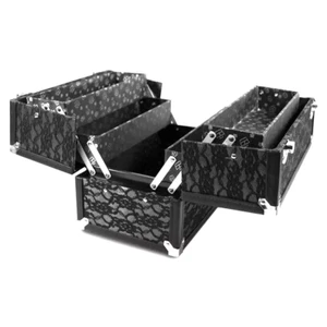 Caboodles Make Me Over Black Lace 4 Tray LARGE Train Cosmetic Storage Case NEW - Picture 1 of 2