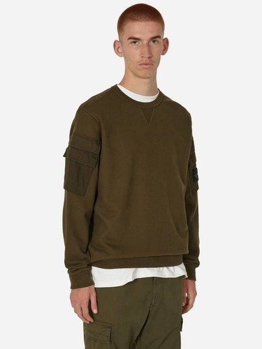 Felpa girocollo Stone Island in pile di cotone spazzolato doppia tasca vestibilità regolare