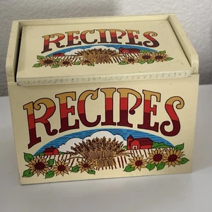 Ricettario vintage in legno motivo fattoria girasole da tavolo per carte 3x5 - Foto 1 di 9