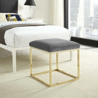 Anticipate Velvet Upholstered Modern Ottoman with Stainless Steel Frame in Gold - Image 1 of 4