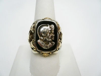 Handsome Gents Signet Ring Size 11 in Sterling Silver & 10K Gold Viking Theme - Image 1 of 4