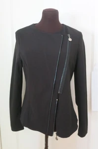 Chaqueta sin cuello Rodika Zanian negra crepé estilo moto detalles cremallera Italia 38 S - Imagen 1 de 20