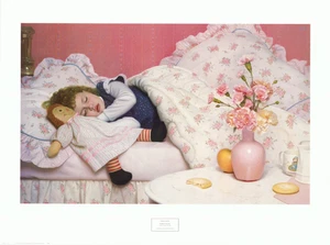 Gjertson Stephen Four O'Clock vintage ragazza che dorme 32x24 in - Foto 1 di 2