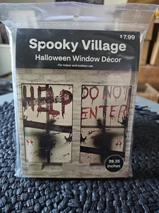 NEW Spooky Village Halloween Window Decor, Window Help Do Not Ent Curtain Panels - Picture 1 of 3