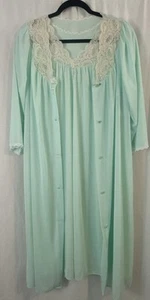 Vintage Shadowline M Gown & Robe Set  Mint Green Long Lace Trim Nylon Nightgown - Picture 1 of 21
