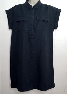Vestido Camisa Vineyard Vines Margo Mezcla Lino Talla Bolsillos S Negro Minimalista Foto 1 de 4