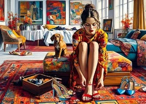 QPuzzles 1000 Piece Jigsaw Puzzle - Audrey's Hatbox - New Shoes - Picture 1 of 1