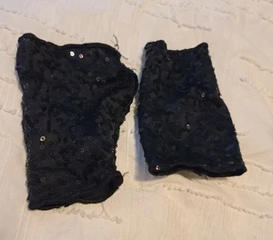Schwarze Pailletten fingerlose Tanz Kostüm Handschuhe Erwachsene Größe - Bild 1 von 1