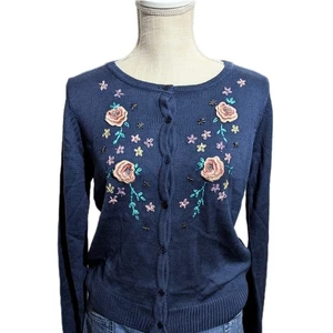 Modcloth Embroidered Floral Cardigan Sweater Light Weight Cardigan Cottagecore  - Picture 1 of 9