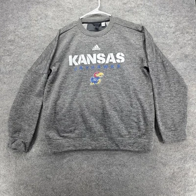Kansas Jayhawks Sweater Mens Large NCAA Basketball Pullover Adidas ClimaWarm - Image 1 of 4