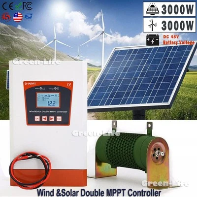 3000W Wind & Solar Double MPPT Hybrid Charge Controller Auto DC 48V Regulator US - Image 1 of 4