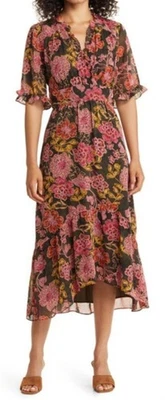 Maggy London Dark Floral Dress Women's Size 8 Babydoll Assemetrical Forest Fairy - Image 1 of 4