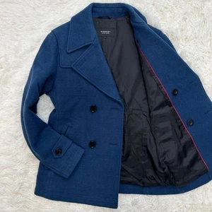 BURBERRY BLACK LABEL Pea Coat Wool Shadow Nova Navy Men's US Size M Authentic - Picture 1 of 10