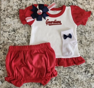 Guardians baby/toddler girl outfit  Guardians baby gift Cleveland Baseball Baby - Image 1 of 4