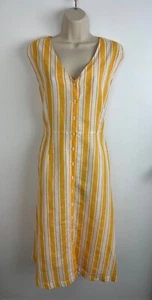 QUBA & CO British Nautical Heritage Nora Vestido de Lino a Rayas Amarillo Melón Vestido - Imagen 1 de 16