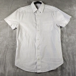 Mr Turk Button Up Shirt Mens S Polka Dot White Gray Short Sleeve 100% Cotton - Picture 1 of 10