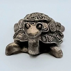 Vintage Pewter Tortoise Turtle Paperweight Figurine Smiling Face Silver Tone - Picture 1 of 6