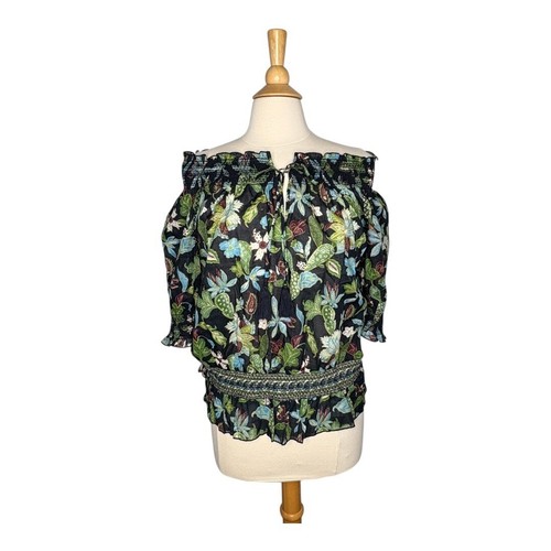 Top donna Tory Burch Fantasia stampa floreale spalle scoperte smocked boho taglia 4