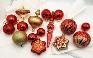 Christmas Ornaments Shatterproof Red & Gold 16 Pcs Assorted Plastic - Picture 1 of 6