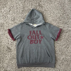 Fall Out Boy Short Sleeve Pullover Hoodie Grey & Red Print Band Y2K Size L - Picture 1 of 8