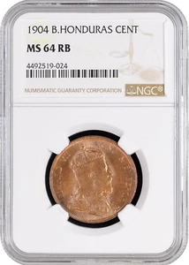 British Honduras 1 cent 1904, NGC MS64 RB, "King Edward VII (1902 - 1910)" - Picture 1 of 4