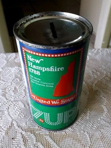 NEW HAMPSHIRE VINTAGE 7-UP SODA CAN BANK * BICENTENNIAL 1976 STEEL CAN * - Bild 1 von 7