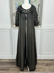 Warners Vintage Peignoir Set Black Lace Full Length Tulle Size 34 Nylon Gown - Picture 1 of 12