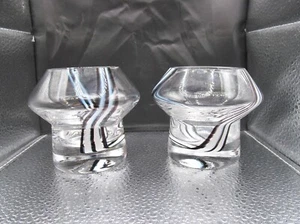Black and White Striped Glass Tea Light Holder set of 2 Caithness Perth Scotland - Picture 1 of 11