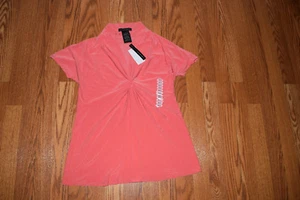 NWT Womens GRACE ELEMENTS Coral Lily Puckered V-Neck Blouse Top Shirt S Small - Picture 1 of 2