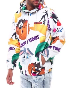 MEMBERS ONLY Looney Tunes Men Windbreaker Hooded Full Zip Jacket White Size S - Picture 1 of 10
