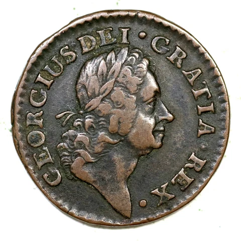 1723 Wood's Hibernia Farthing Colonial Copper Coin 1/4d Cover