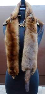 Sciarpa vintage marrone ermine coda di visone corpo pelliccia collo avvolgente stola Boa Boho 55" - Foto 1 di 8