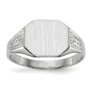 14K Solid White Gold Custom Engraved Signet Ring - Picture 1 of 11