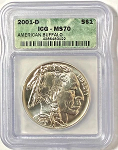 2001-D American Buffalo Silver Dollar ICG-MS70 Gem. Nice Luster!! - Picture 1 of 2